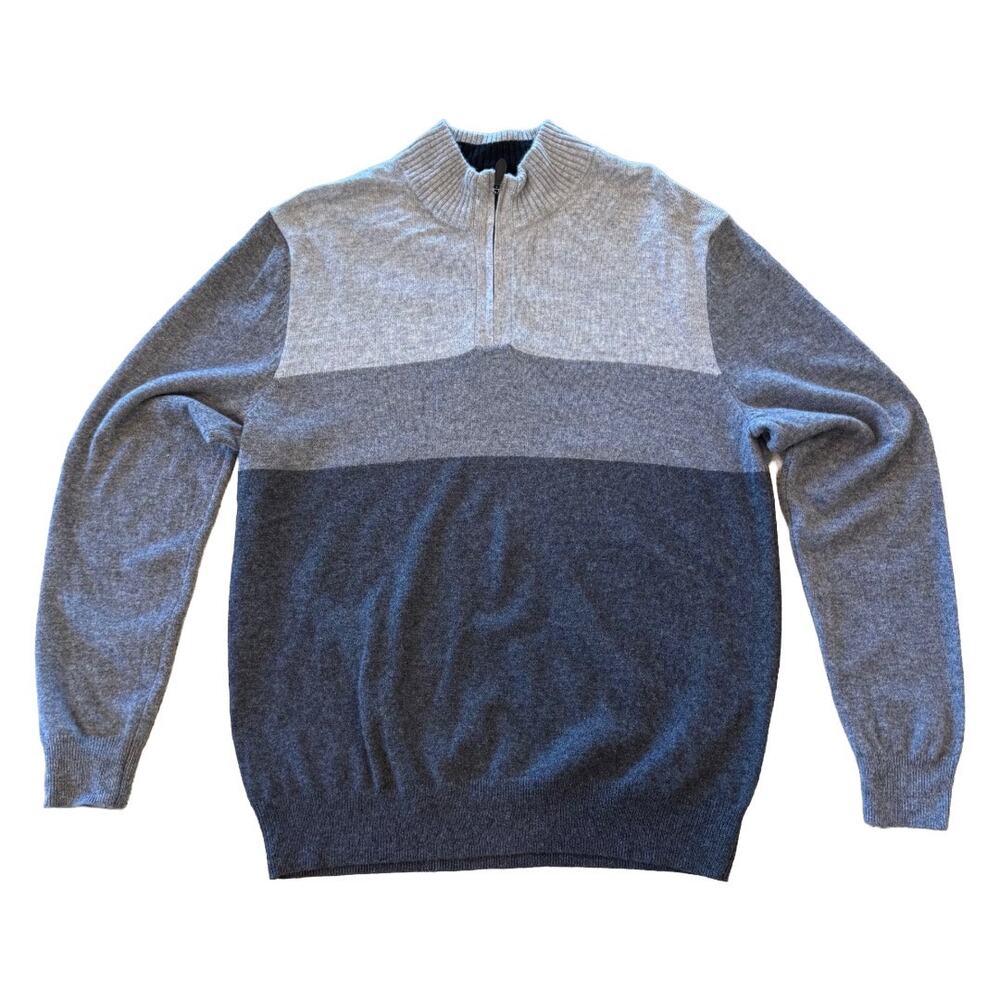 Alan Flusser Cashmere Quarter Zip Sweater Size Large Gray Colorblock Pullover